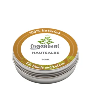 Silber-braune Dose mit Hautsalbe für Katzen. 100% natur | organimal.de
